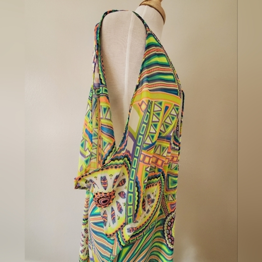 LUSH sheer tribal swim cover up long printed tunic beach festival resort OS - Picture 4 of 8
